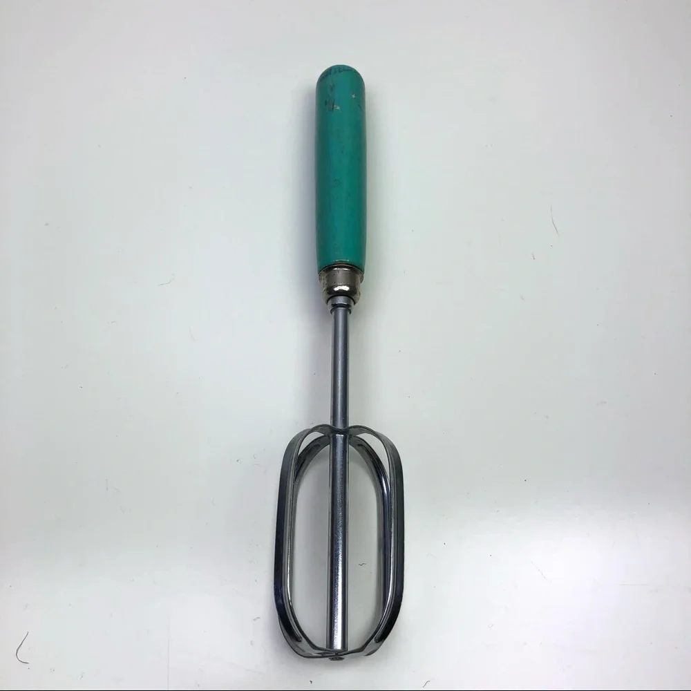 Vintage Single Beater Mixer Whisk Teal Handle